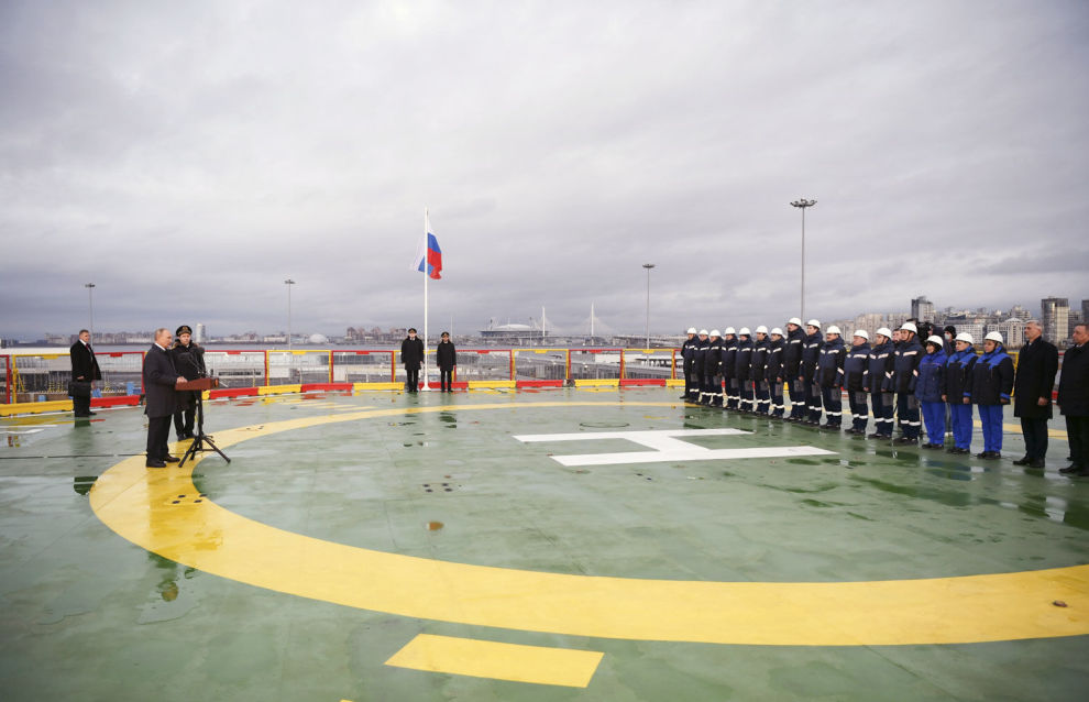 Vladimir Putin visits the new icebreaker Viktor Chernomyrdin at the Sea Facade passenger port in St. Petersburg