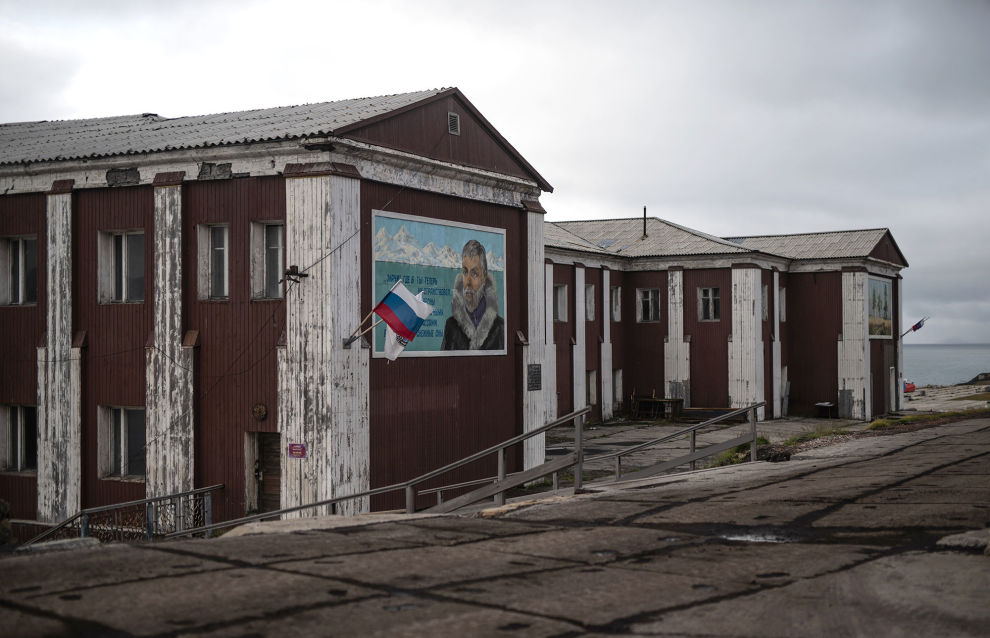 A view shows a building of canteen in the settlement of Barentsburg on the Svalbard archipelago