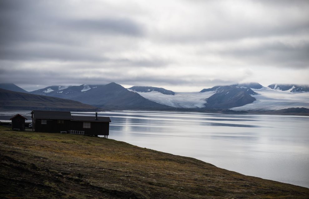 A picture shows a view of an island near the Barentsburg settlement on the Svalbard archipelago, Norway