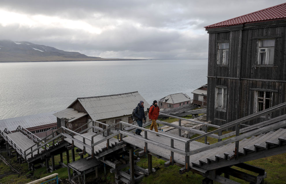 A view shows residential buildings in the settlement of Barentsburg on the Svalbard archipelago