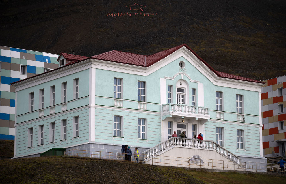 A view shows the building of the local history museum in the settlement of Barentsburg on the Svalbard archipelago