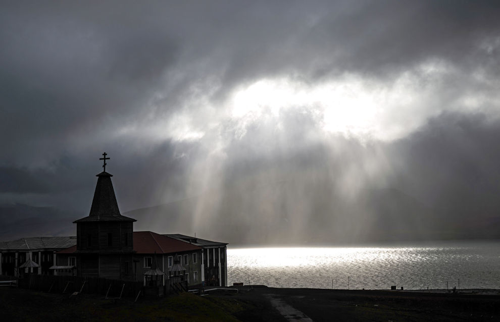 Chapel in memory of the 1996 plane crash is seen in the settlement of Barentsburg on the Svalbard archipelago