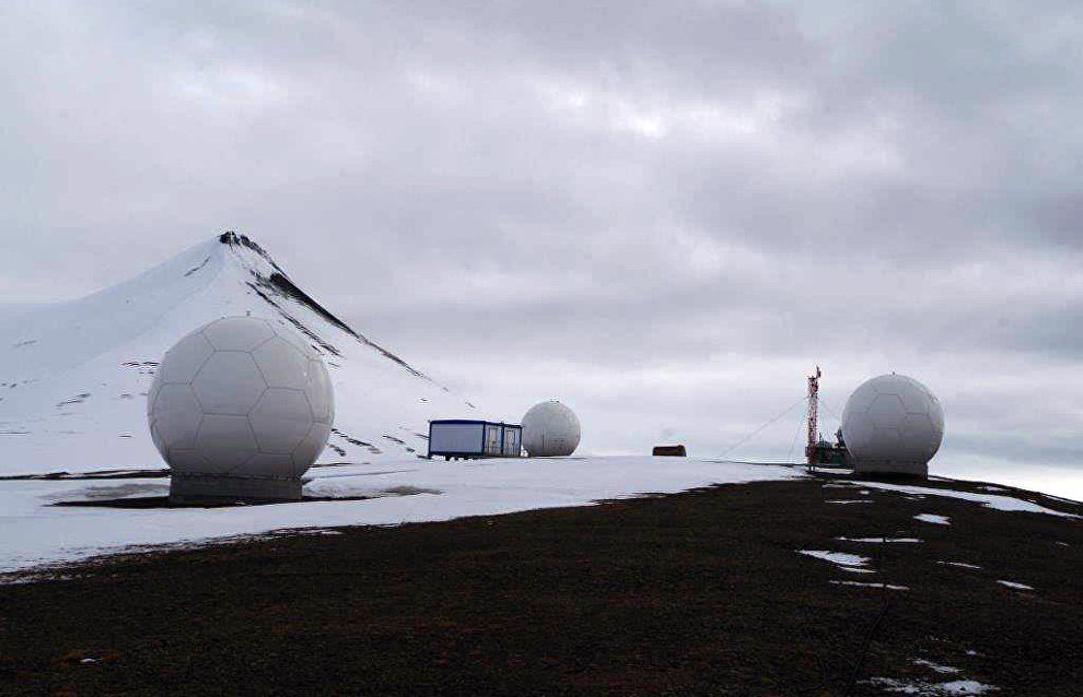 Satellite antenna in the town of Barentsburg