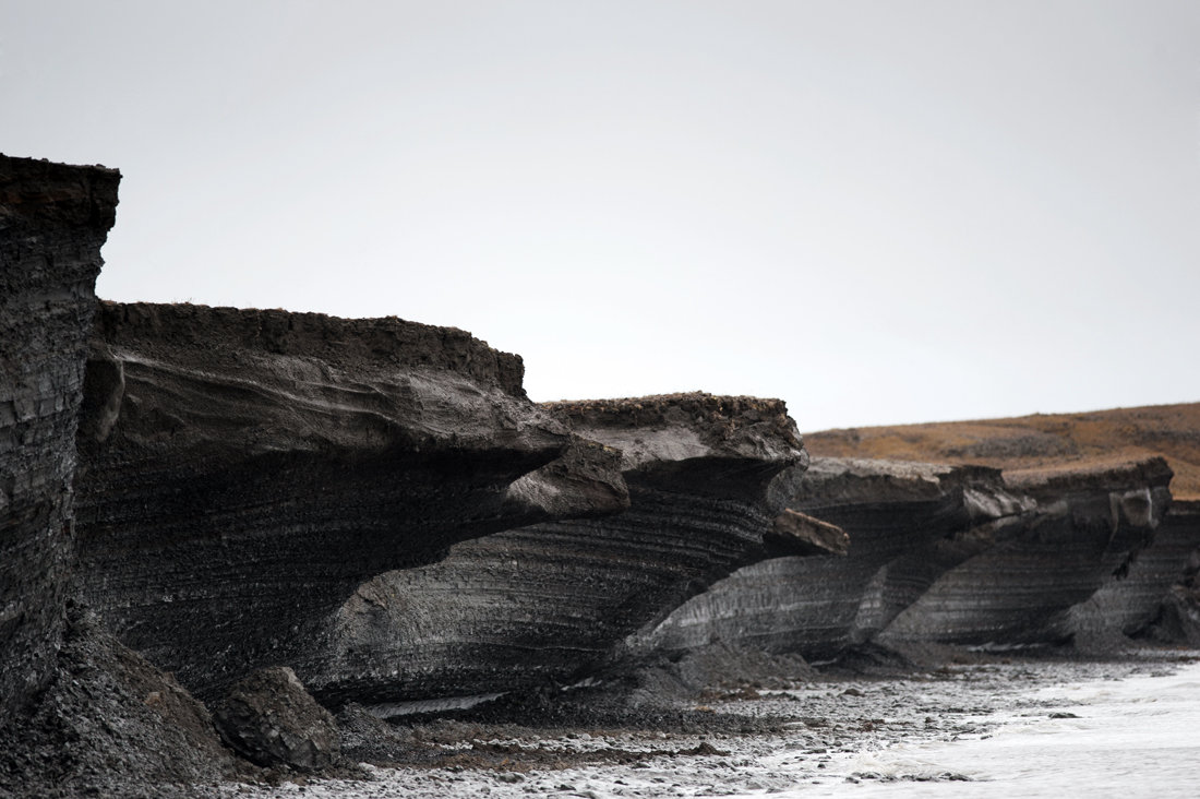 Layers of permafrost near the New Siberian Islands archipelago