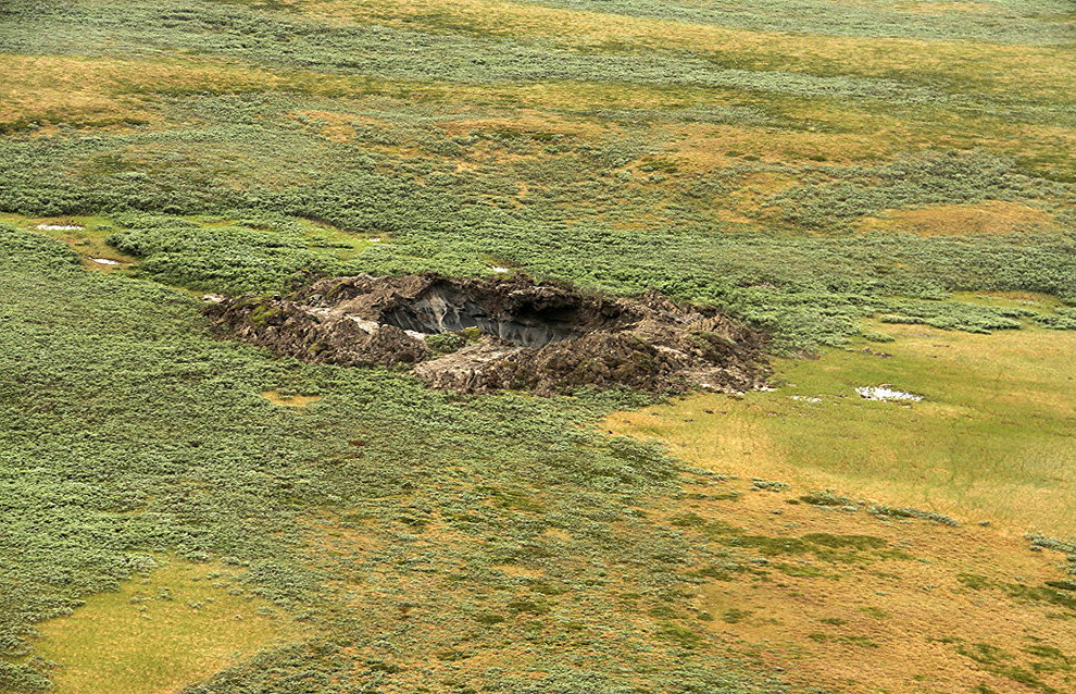 A view of a giant crater discovered in Yamalo-Nenets Autonomous Area, 2014
