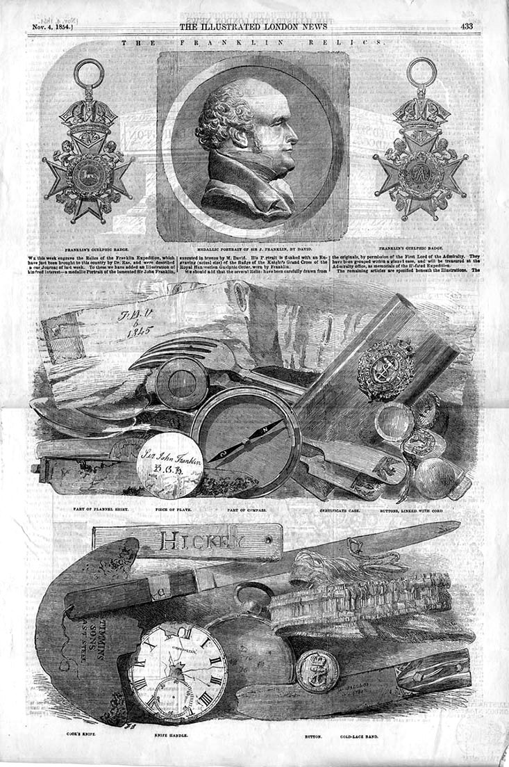 Реликвии экспедиции Франклина. Страница Illustrated London News, октябрь 1854 года