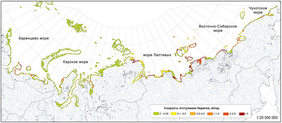 Карта динамики берегов арктических морей