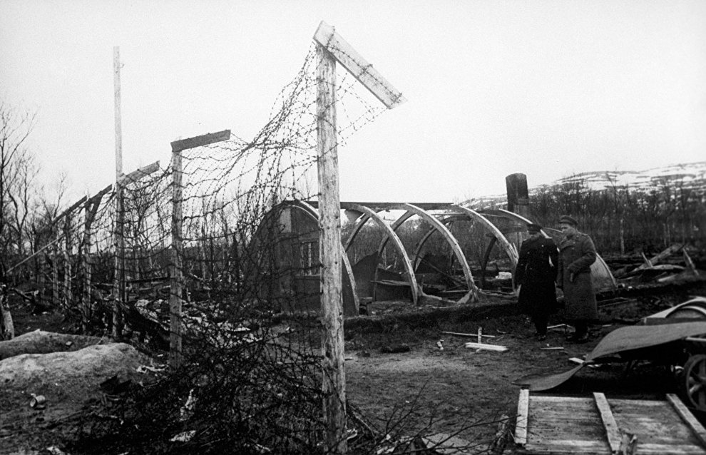 Концлагерь для советских военнопленных около города Тромсё на побережье Северного Ледовитого океана