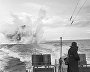 The Great Patriotic War of 1941-45.The Northern Fleet. A Soviet motorship bombs a detected German submarine, 1944