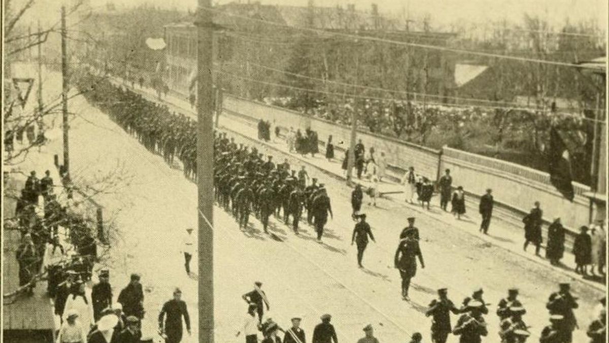 Английские войска в Архангельске. Иллюстрация из книги Ральфа Альбертсона Бои без войны. Отчёт о военной интервенции на Севере России. Нью-Йорк. 1920 год