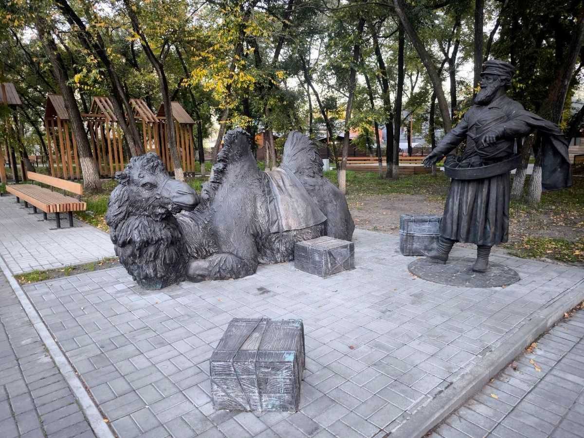 Памятник купеческому верблюду в центре Благовещенска